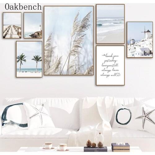 Landscape Art Canvas Painting City Building Print Coconut Tree Hay Posters Nordic Wall Pictures For Living Room Home Decoration