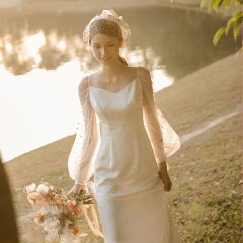 Special Occasion Dresses Vintage V-Neck Full Pearls Luxury White A-Line Lace Off The Shoulder Floor-Length Women Prom Gown E861