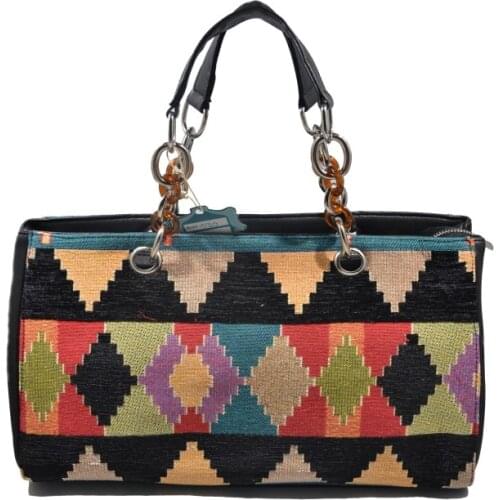 Mixed Patterned Weaving Lady, Top Handle, Shoulder Bag
