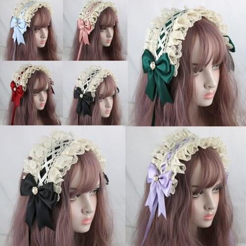 Lolita Hair Accessories Japanese Bow Headband Sweet Bowknot Lace Maid Vintage Gothic Cute Cosplay Costume Anime Hair Hood