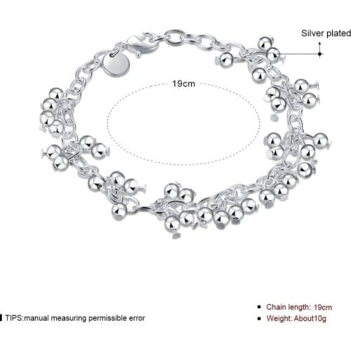 Peacock Star Perfect Lady N925 Sterling Silver color, Silk Porcelain Grape Bracelet Spherical Chain Chain Bracelet H085
