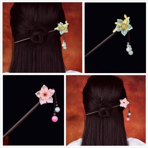 Retro Ancient Costume Hanfu Coloured Glaze Hair Sticks The Tang Dynasty Court Temperamental Exquisite Princess Step Shake