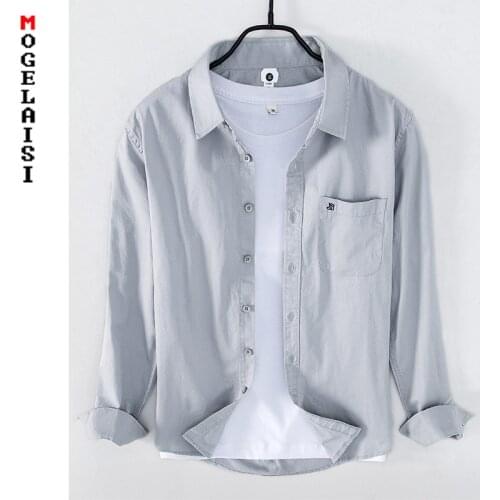 New autumn solid long sleeve shirt men 100% cotton casual High quality soft tops camisa masculina Asian size man clothing 1247