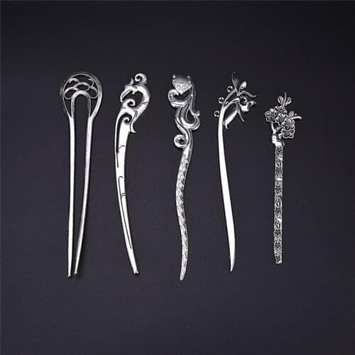 1PC Silver Headwear Metal Chinese Hair Pin Stick Vintage Ancient Hairpin Natural For Women Japanese Hairpin Hair Stick Hairpins