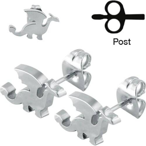 New Fashion Upper Ear Studs Dinosaur With Wing Piercing Earrings Studs High Polish Cute Design Earring Stud Pin For Women/Men