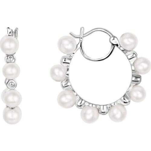 SOELLE High Quality 925 Sterling Silver Valentine Hoop Earrings with Pearls Zircon CZ Women Fine Fashion Elegant Party Jewelry