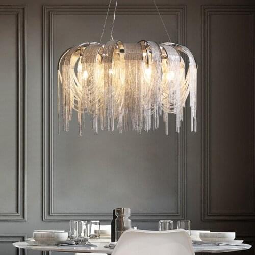 Modern Chrome Tassel Led Pendant Lights Dining Room Led Pendant Chandeliers Lighting Living Room Decor Bedroom Led Hanging Lamp