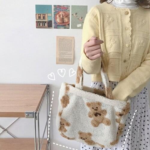 Tote Bag Small Plush Bags Fluffy Fur Bear Handbags Soft Girls Cute Canvas Purses