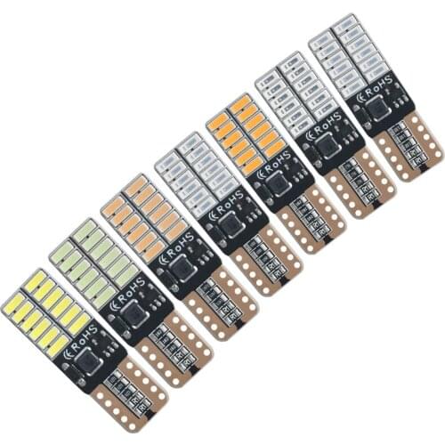 100X T10 W5W LED Bulb Canbus No Error 4014 24SMD Signal Light Auto Wedge Side interior Dome Reading Lamps 6000K 12V White Yellow