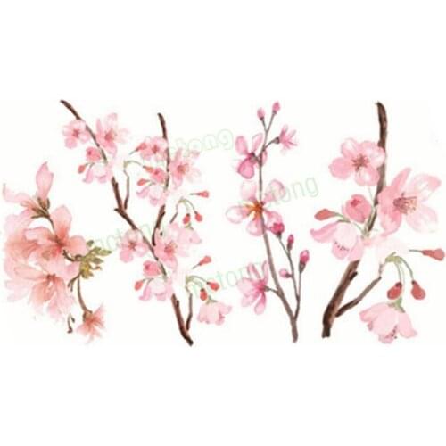 Fresh Pink peach blossom branch Tatuajes Cover Hand Foot Tatouage Body Waterproof Temporary flash fakeTattoo Sticker Small Taty
