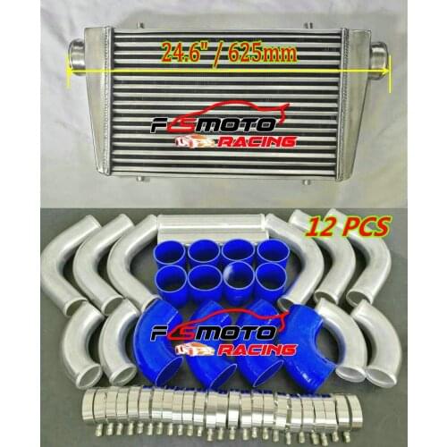 18"x12"x3" 450x300x75mm Universal Intercooler + 12PCS Aluminum Piping Tube + Silicone Hose 76mm 3" Inlet Outlet 450*300*75