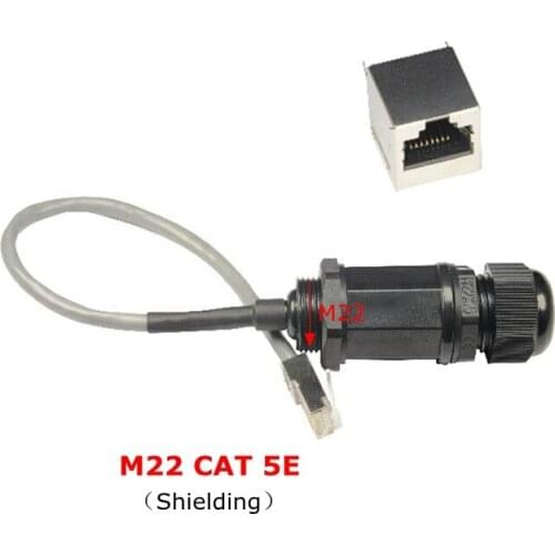 CAT 5E Waterproof RJ45 connector Ethernet LAN RJ 45 outdoor AP network bridge M22 shielded IP68 Water proof Plug cable 25cm