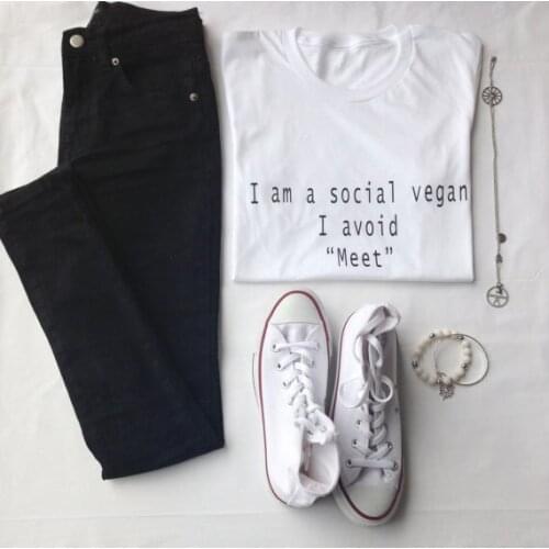 I Am A Social Vegan I Avoid Meet Tshirt Tumblr Shirt funny Saying Vegan Shirt women fashion tops vintage cool style grunge shirt