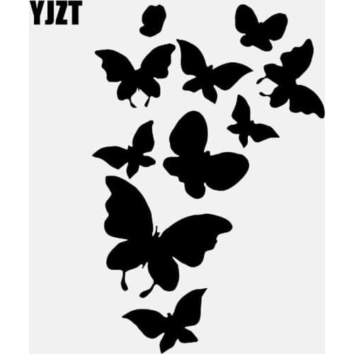 YJZT 10.5CM*15.8CM Butterflys Summer Vinyl Decal Car Stickers Black/Silver C24-0380