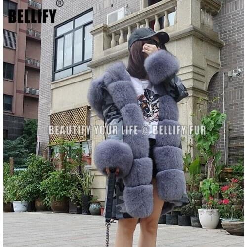 Top quality Luxury British Style Long natural fox for hooded parka luxury ladies genuine rex rabbit fur lined parka wholesale