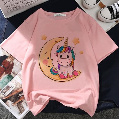 Unicorn Kawaii Graphic Print T-shirt Women Harajuku Aesthetic White Tops Cute Tshirt 2021 New Summer Fashion Y2k Female T Shirt