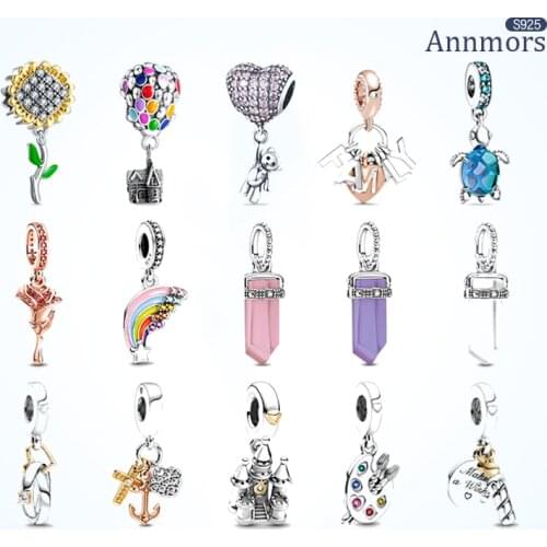 925 Sterling Silver Fits Original Pandora Bracelet Charm Heart Flower Rainbow Castle Enamel Women Jewelry Bracelet Making Beads