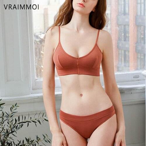 VRAIMMOI 2020 New Women Fashion Cotton Lingerie Wireless Bras For Women Push Up Bra Set comfortable Sexy Underwear Free Shipping
