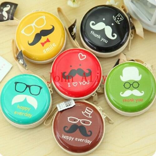 Hot sale Round Mustache Coin Purse Earphone Key Case Zip Storage Bag Pouch Mini Wallet earphone bag pouch tf card case