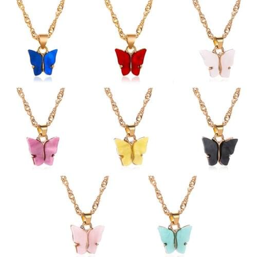 Butterfly Necklace Fashion Sweet Acrylic Color For Women Long Wild Clavicle Chain Pendant Refined Stylish Gift 2020 Trendy Hot