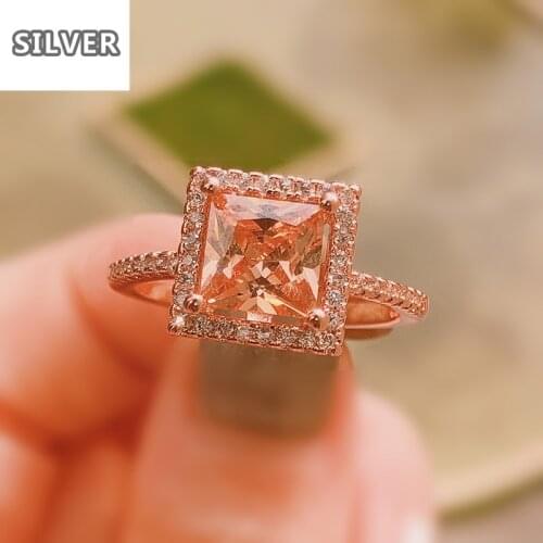 925 anillos Silver Fashion OL Ladies Champagne Diamond Ring Luxury Rose Gold Rhinestone Female Jewelry Diamond Rings For Women