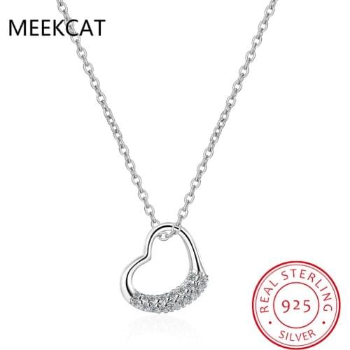 925 Sterling Silver New Woman Fashion Jewelry High Quality Crystal Zircon Heart Pendant Necklace Length 43.5CM