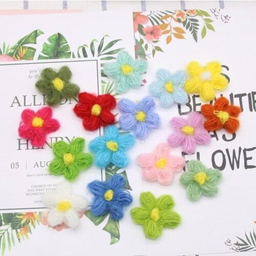 20Pcs Wool Yarn Knitted Flower Weaving Material Clothing Hat Bag Hairpin Craft Supplies Home Sewing Ornament DIY Making Applique