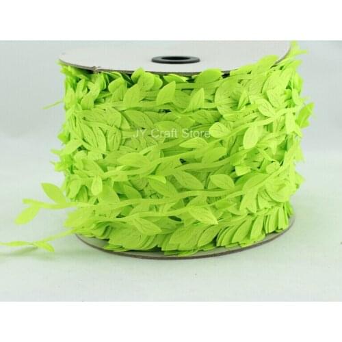 200yard/lot Cut Out Neon Green Leaves Ribbon Green Vine for home decor projects, spring wedding bouquets handmade cards