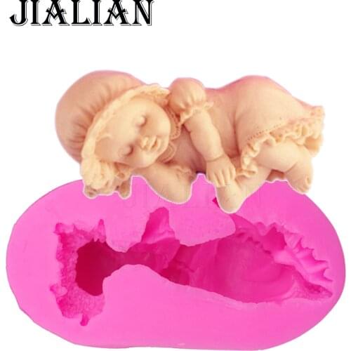 3D sleeping baby girl handmade soap mold chocolate Party cake decorating tools DIY baking fondant silicone mold T0160