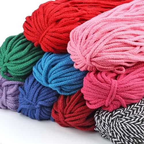 5Meter/Lot 5mm Thick Colored Decorative Twisted Cord Rope Pure White Red Pink Green Black Knit Cord Corde Coton Decor Rope