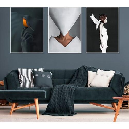 Nordic Abstract Pigeon Woman Canvas Poster Wall Art Print Painting Modern Decorative Picture Living Room Decoration No Frame