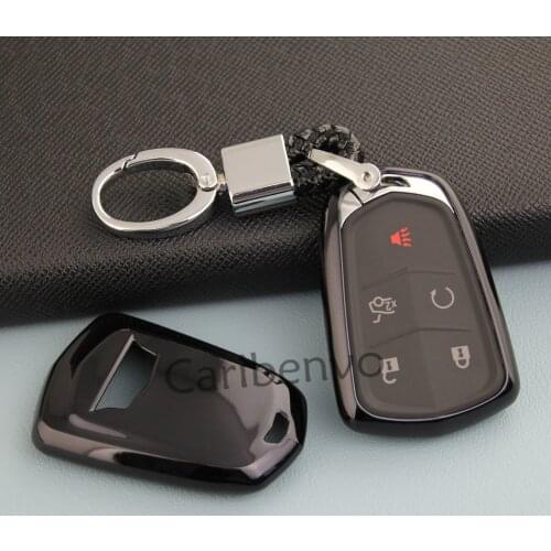 Black Car Key Cover W/ Keychain Holder Accessories For Cadillac ATS ATS-V CTS CTS-V CT6 XTS XT4 XT5 XT6 Escalade Smart Key