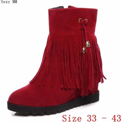 Spring Autumn Women Mid Calf Boots Booties Wedges Height Increasing Woman Short Boots Ladies Shoes Plus Size 33 - 40 41 42 43