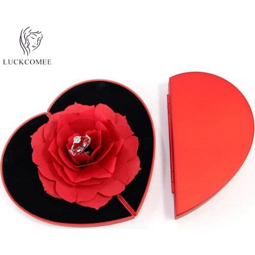 3D Pop Up Heart-Shaped Proposal Ring Box With Rose Can Be Rotated Folding Jewelry Display Packaging Wedding Shop Exclusive