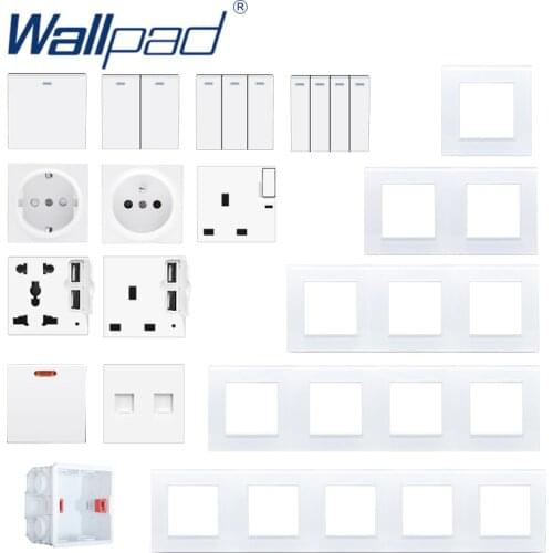 DIY Glass Frame Wall Light Button Switch Power Socket Electrical Outlet White Glass PC Function Key DIY Free S6 Series Wallpad