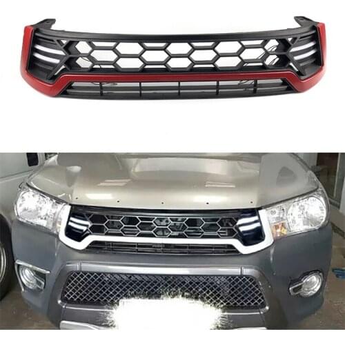 For Hilux Revo 2015 2016 2017 Front racing Grille Mesh With Light Grille Cover ABS Front Grille