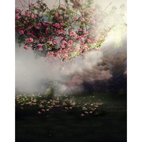 Landscape Pink Flowers Tree Grass Photography Backdrops Photo Props Studio Background 5x7ft