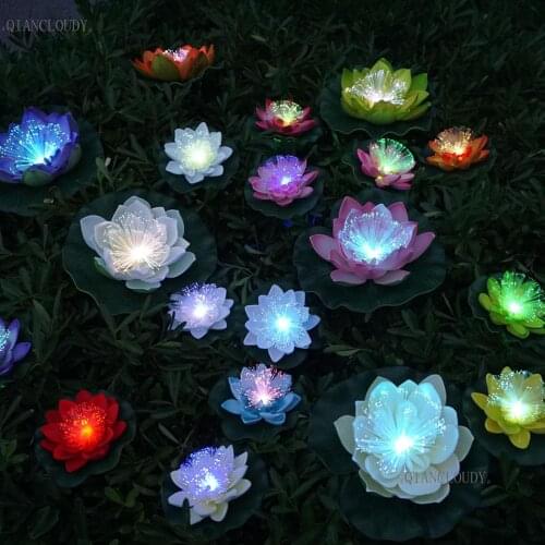 Artificial waterproof Led Optic fibre Light Floating Fake Lotus Leaf flower Heads Lily Color wedding party floating D23