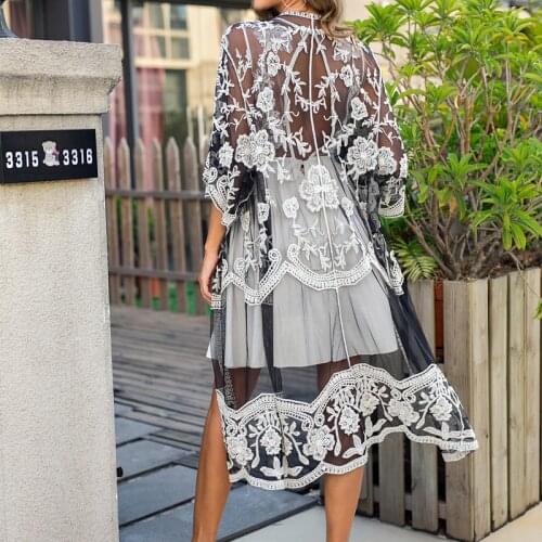 Swim Cover Up Kaftan Beach Robe Plage Tunics Woman Beachwear For Women 2020 New Lace Outside Three Piece Clothes Animal Acrylic