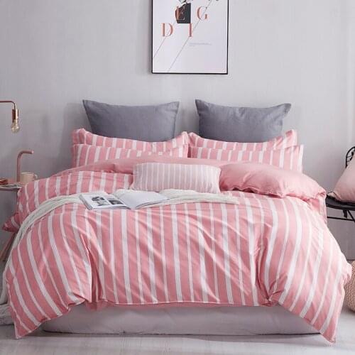 Vertical Pink Stripe Bedding Set Simple Duvet Cover Set Pillowcase Home Textiles 2/3pcs Bed Linen King Queen Size Dropship