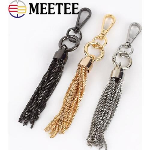 Meetee 2/5pcs 16cm Metal Keychain Tassel Pendant Bag Strap Hanger Buckles Hook DIY HandBag Ornaments Hardware Accessories BF391