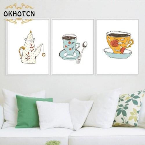 Cartoon Teapot Cup Wall Art Canvas Painting Nordic Posters And Prints Wall Picture For Living Room Kitchen Restaurant Decoration
