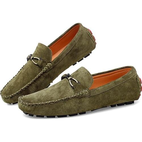 Morandi Men Flats Slip-On Suede Leather Shoes Casual Male Shoes Driving Moccasin Soft Loafers
