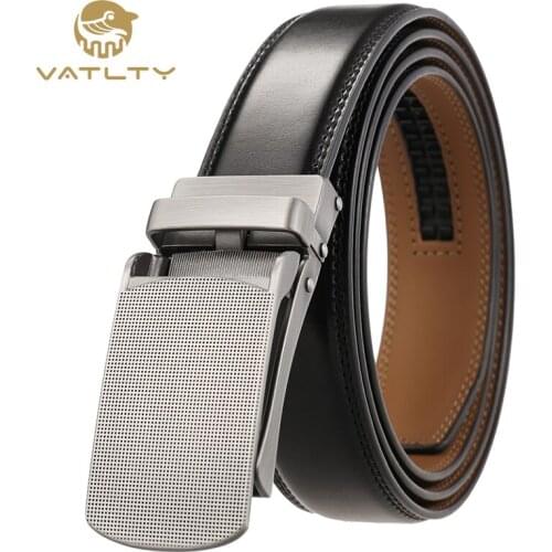 VATLTY 2021 Fashion business belts for men smooth genuine leather 3.0cm black suit belt hard metal automatic buckle mens belt