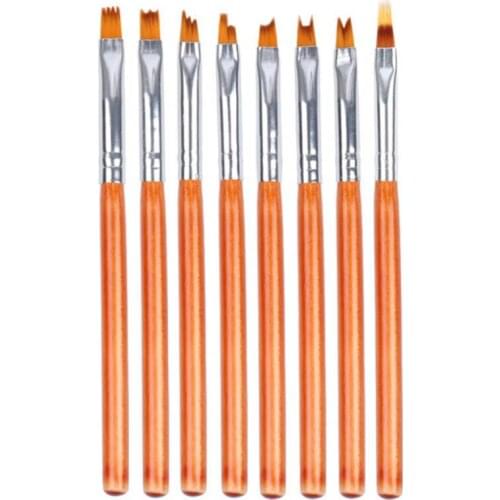 8pcs/set Nail Art Brush Set Flat Pen Drawing Painting Tips Dust Clean Builder Acrylic UV Gel Brush Extension Design Tool Hot