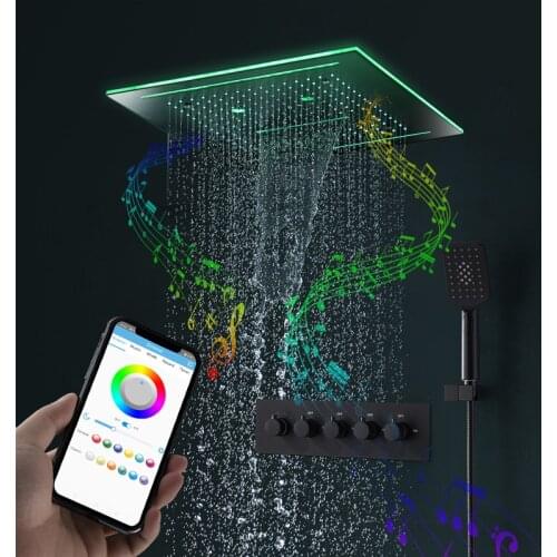 Concealed Shower Faucets Set Luxury Music LED Shower System Ceil Mounted 40X40cm Rainfall Shower Head Body Massage Combo System