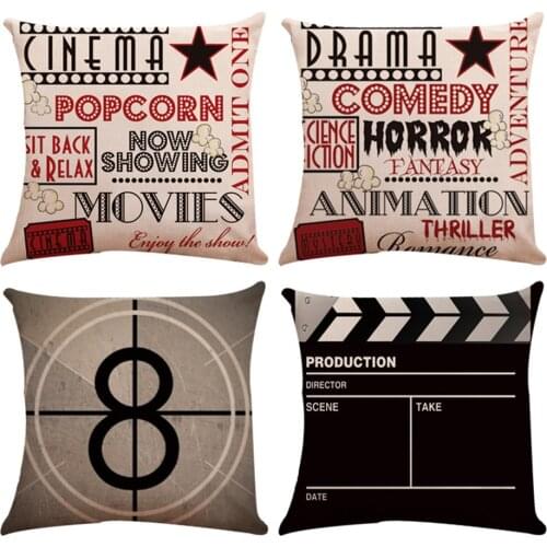 Stamp Letter Movie Series Printed Loin Pillowcase Green Leaves Linen Pillow Cases Chair Pillow Cover Home Decorative Pillow