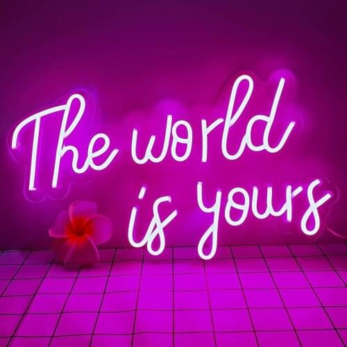 The World is Yours Neon Sign Light for Wall, Bedroom, Home, Office Decor Wall Sign for Holiday Party Gifts for Friends Parents
