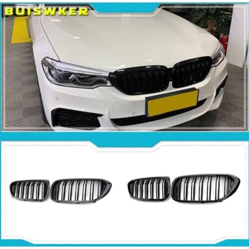 Front Racing Kidney Grille for Bmw New 5 Series G30 G38 525I 530I 540I 550I 17-20 M-Performance Bumper 2 Slat Grill Replacemt