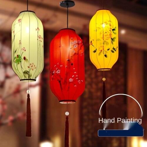 Chinese Style Hand Painted Lanterns Imitation Of Classical Palace Lantern Creative Wax Gourd Long Fabric Chandelier Decoration